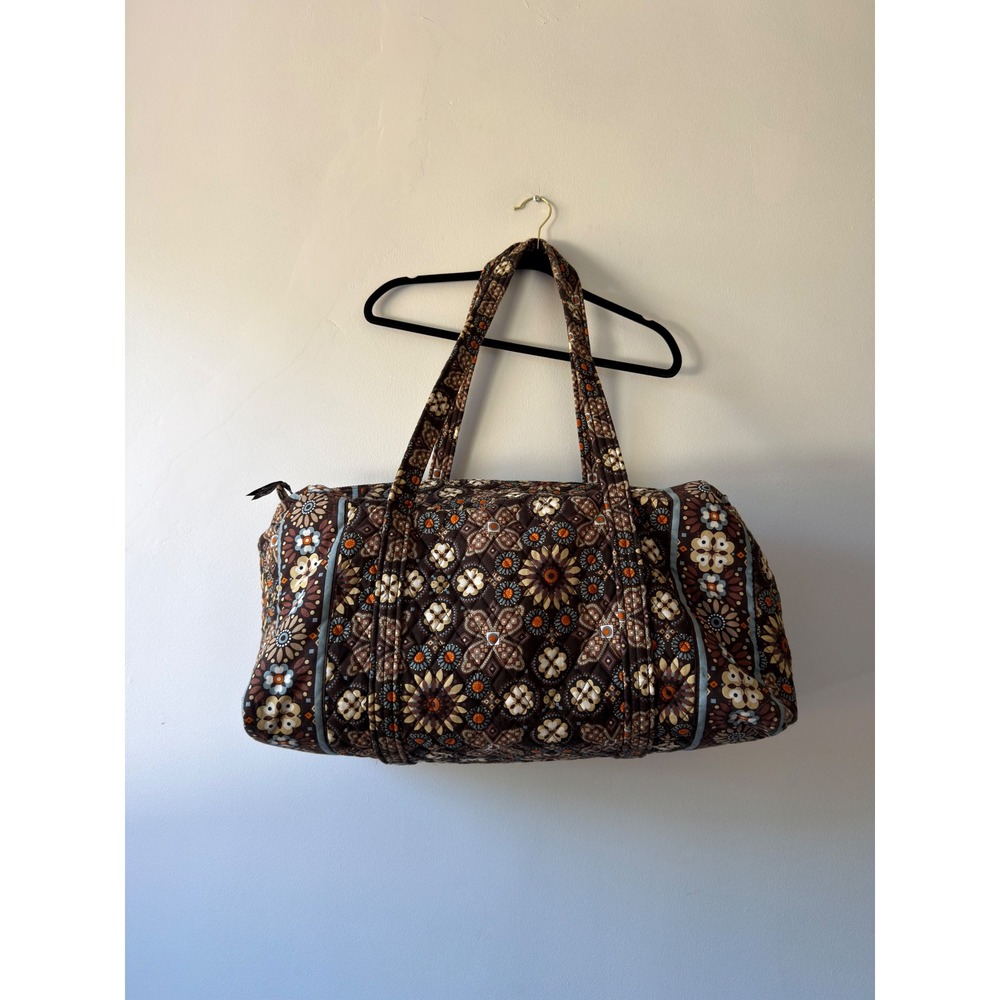 Vera Bradley Canyon Large Duffel Bag Blue Brown Quilted Floral Travel Weekend
